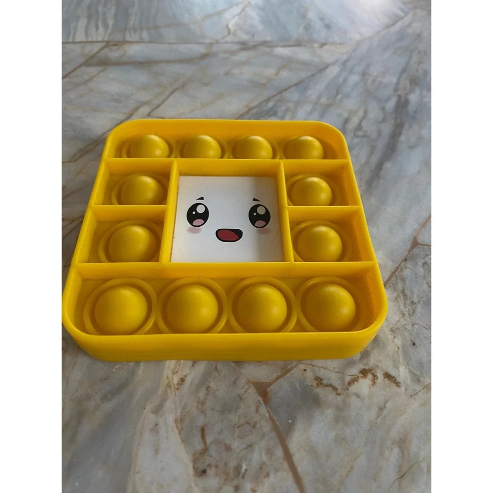Yellow‎ Square Pop Fidget Toy Kawaii Smiling Face Sensory Stress Relief 4x4